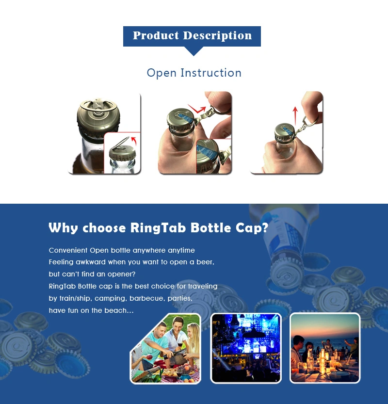 Hot Sell 26mm Beer Beverage Bottle Crown Cap Innovation Easy Open Ring Pull Ringtab Bottle Cap